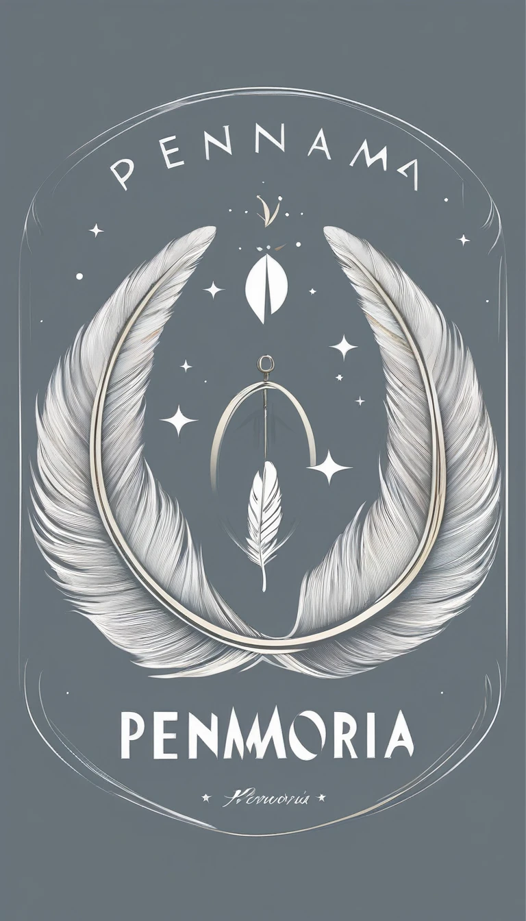 Create a minimal, modern, simple, inspirational, memorable, dream like logo design of a boy and a feather for the brand “Penamemoria".
