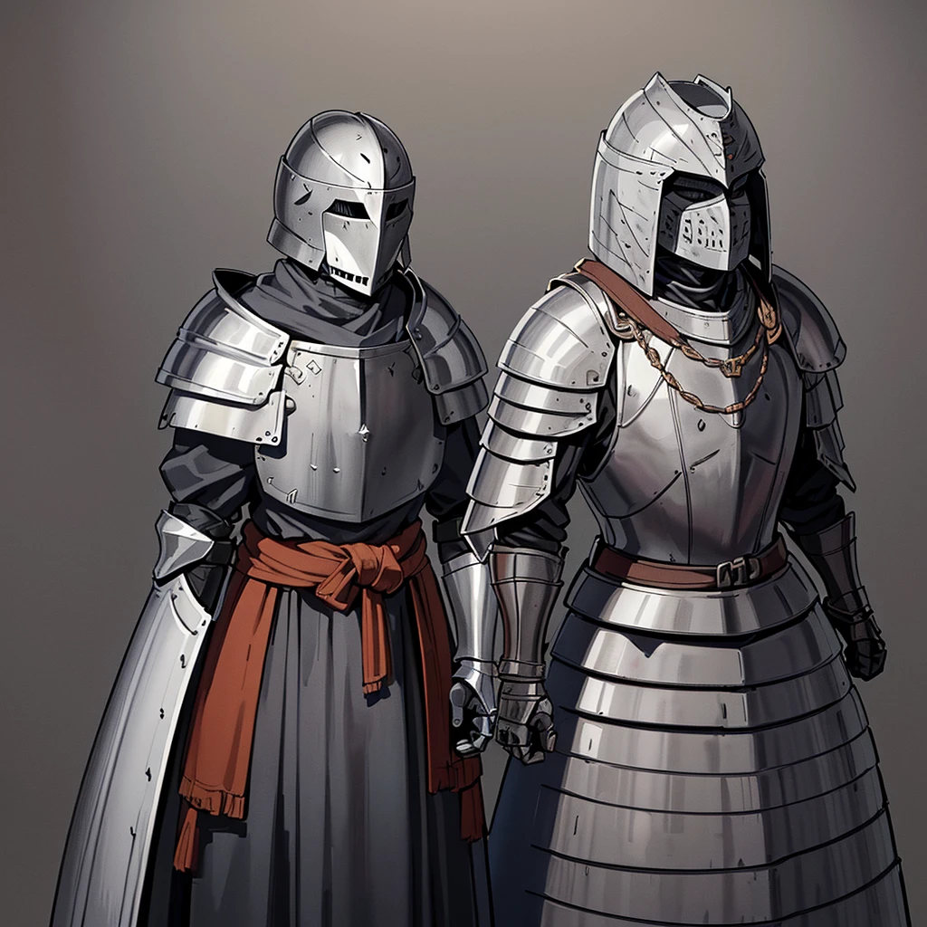 Best illustrations、Best Quality、((behindから、behind姿、behind)))、(whole body、detailed)、(Iron Mask、Iron Helmet、pocket)、(((Medieval Knight、Simple grey armor、male、Age 25)))、(((Get Ready)))、(Medieval Knightが10人)