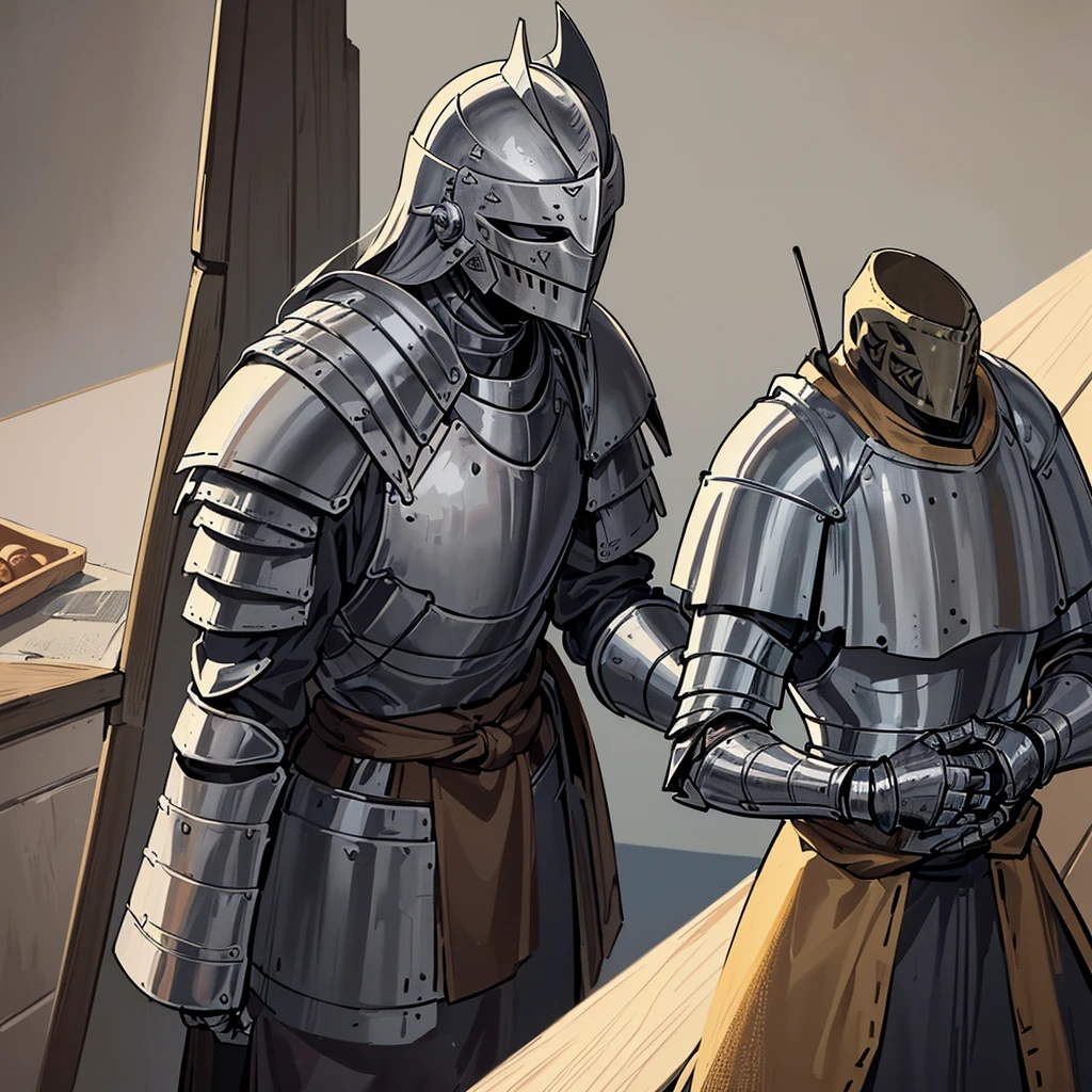 Best illustrations、Best Quality、((behindから、behind姿、behind)))、(whole body、detailed)、(Iron Mask、Iron Helmet、pocket)、(((Medieval Knight、Simple grey armor、male、Age 25)))、(((Get Ready)))、(Medieval Knightが10人)