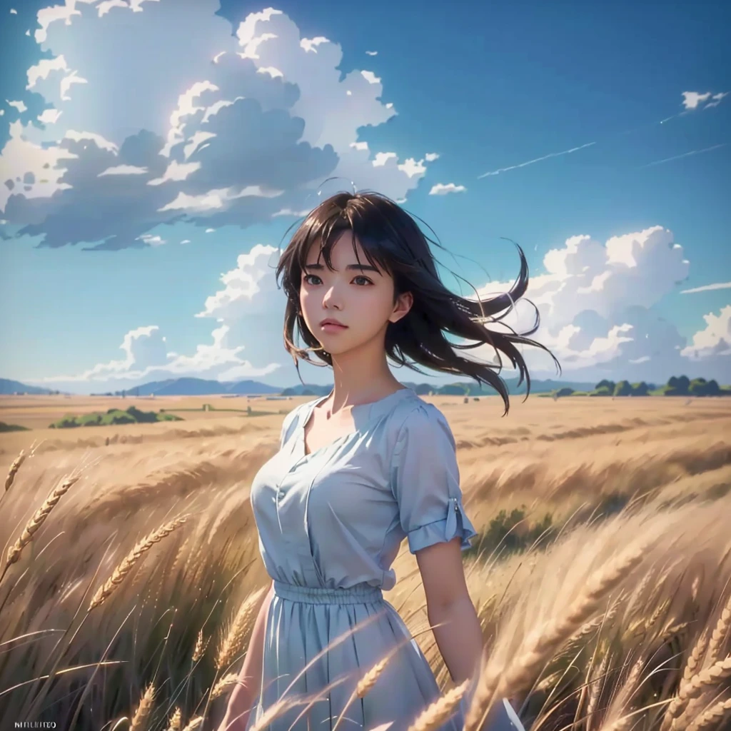 cute girl in a field of wheat, studio glibly makoto shinkai, ilya kuvshinov landscape, ( ( makoto shinkai ) ), style of makoto shinkai, makoto shinkai. —h 2160, by Makoto Shinkai, by makoto shinkai, ross tran. scenic background, beautiful artwork