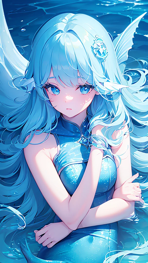 Name: Kanae Watanabe
Element: AQUASCEND
Description: A serene and enigmatic mermaid princess from the Depths of the Oceanic Realm. Kanae is known for her calming demeanor and her ability to manipulate the tides and currents. Her long, flowing aquamarine hair obscures her eyes, which shimmer with the reflected light of the deep sea.
Prompt: ((((Majestic mermaid princess, highest quality, ultrahigh resolution)))), 1girl, sitting, (long aquamarine hair), ((lowered eyes, covered by bangs:1.5)), beautiful and detailed mermaid face, (pale fish-like skin), ((glowing, shimmering eyes)), (((ultra detailed eyes:0.8, detailed mermaid scales, detailed face, detailed eyes:0.9))), (((centered, upper body:1.2))), underwater scene, three-quarters view, ((looking down at hands:0.6)), lively and shimmering eyes, soft, ethereal lighting, underwater, ((defined subject)), 300 years old, ((subtle, melancholic expression)), ((tranquil)), (((high contrast, vibrant colors)))