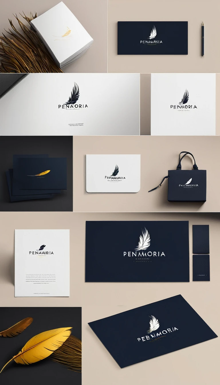 A minimal, modern, simple, cinematic logo design for the brand “Penamemoria". Create a modern, minimalistic, high-quality, logo of a feather-bird
