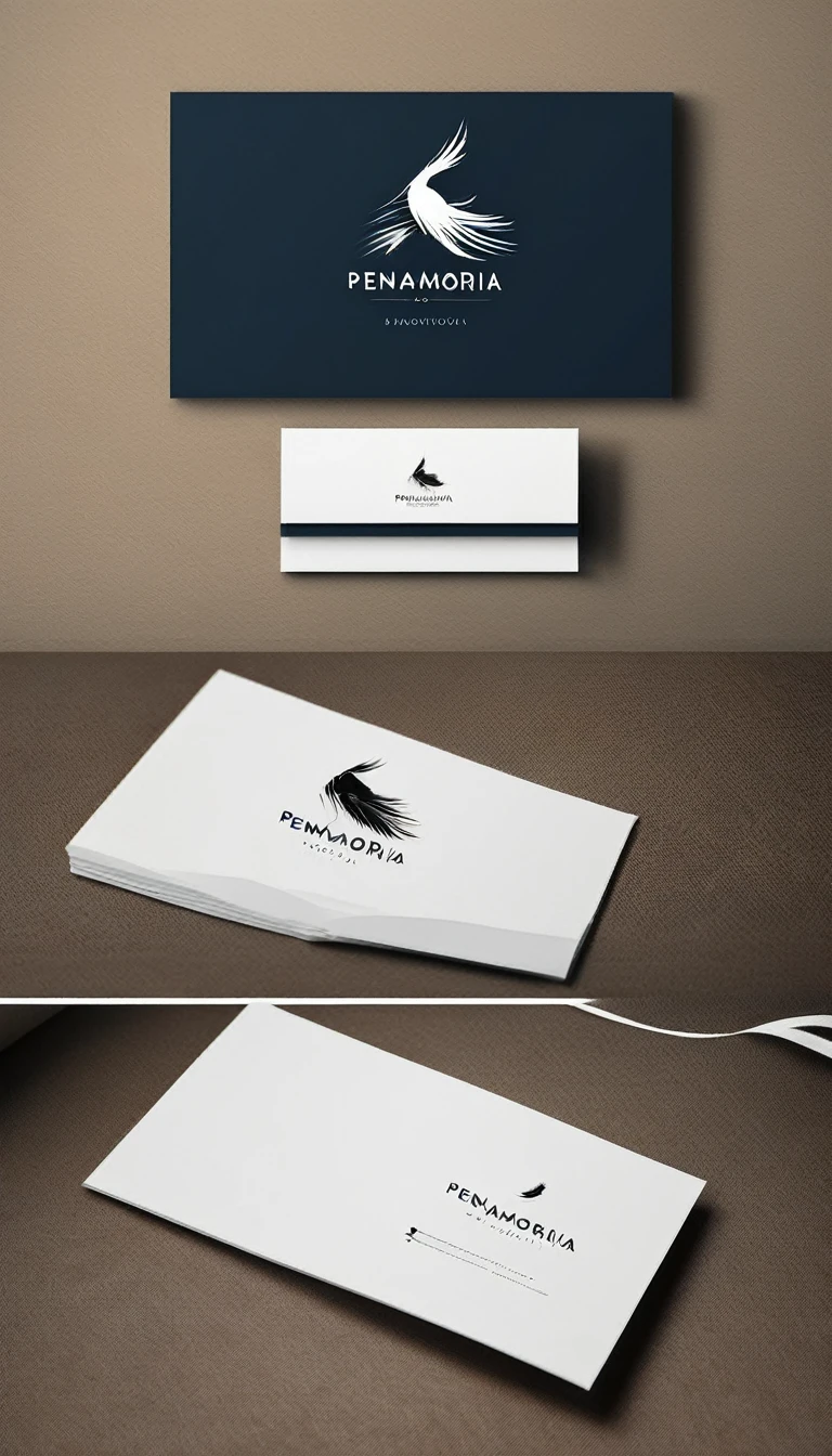 A minimal, modern, simple, cinematic logo design for the brand “Penamemoria". Create a modern, minimalistic, high-quality, logo of a feather-bird