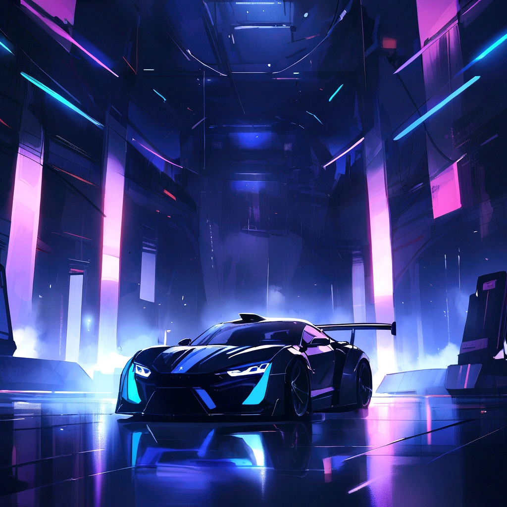 black and blue rgb hot rod sports car, futuristic atmosphere, high qualiy, best qualityer