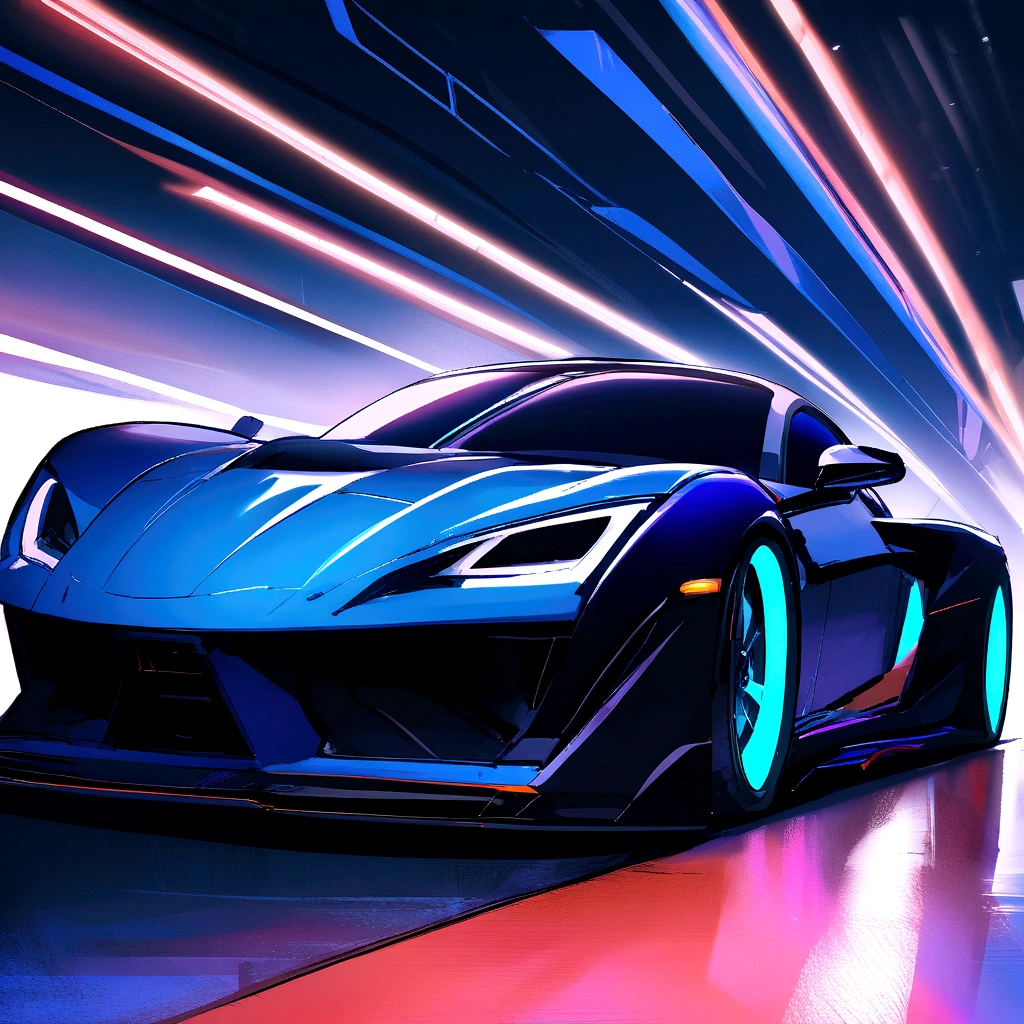 black and blue rgb hot rod sports car, futuristic atmosphere, high qualiy, best qualityer