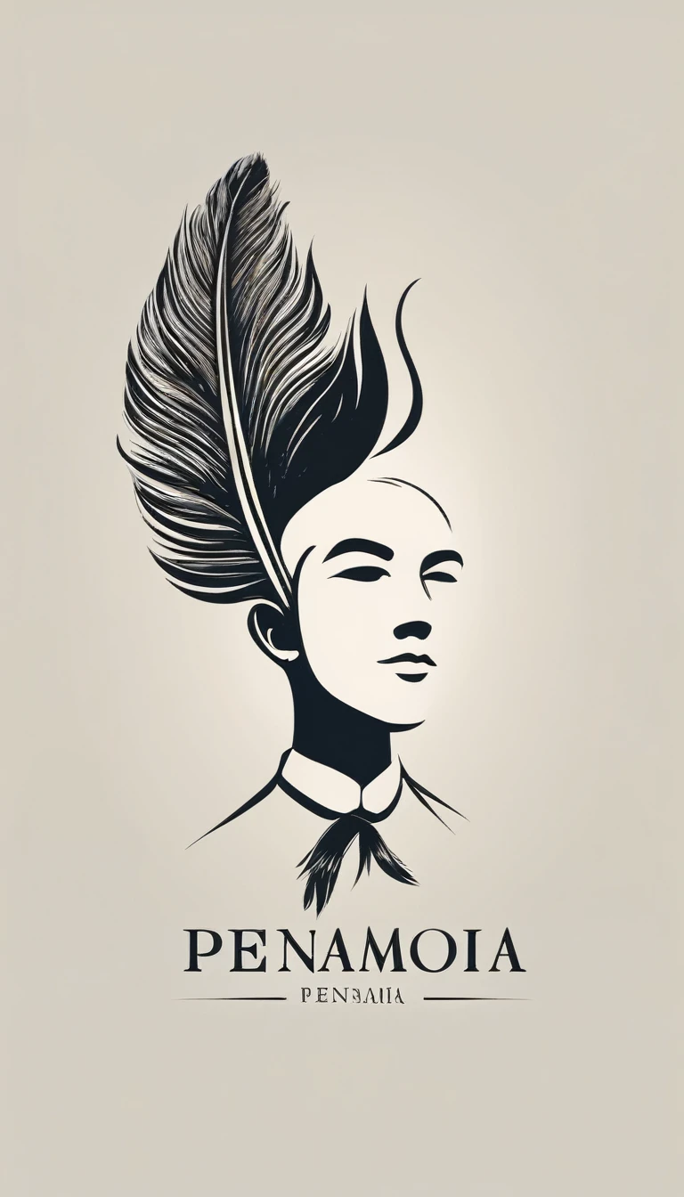 Create a minimal, modern, simple, inspirational, memorable, dream like logo design of a boy and a feather for the brand “Penamemoria".