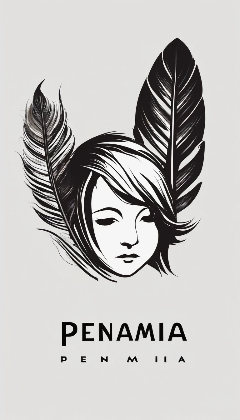Create a minimal, modern, simple, inspirational, memorable, dream like logo design of a boy and a feather for the brand “Penamemoria".