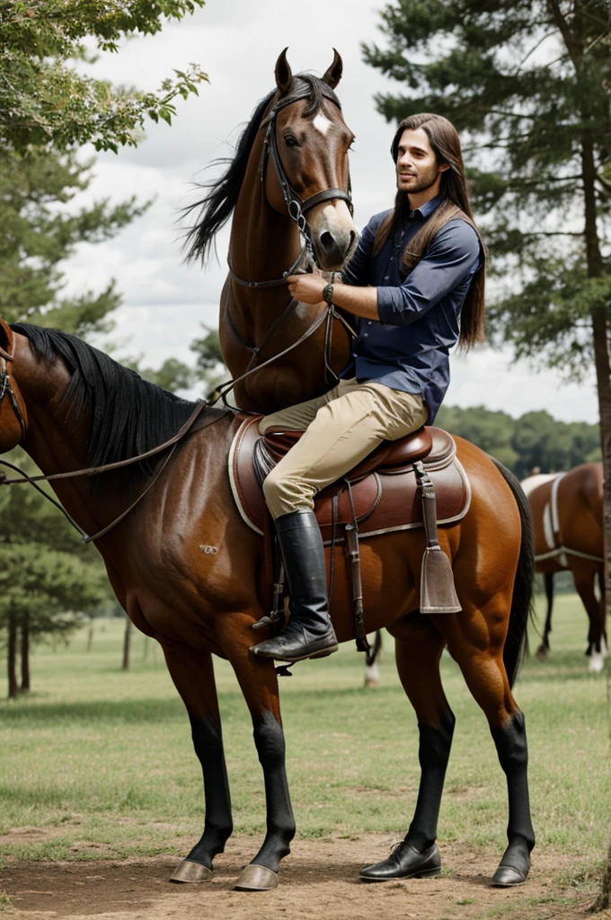 Long hair boy ride horse