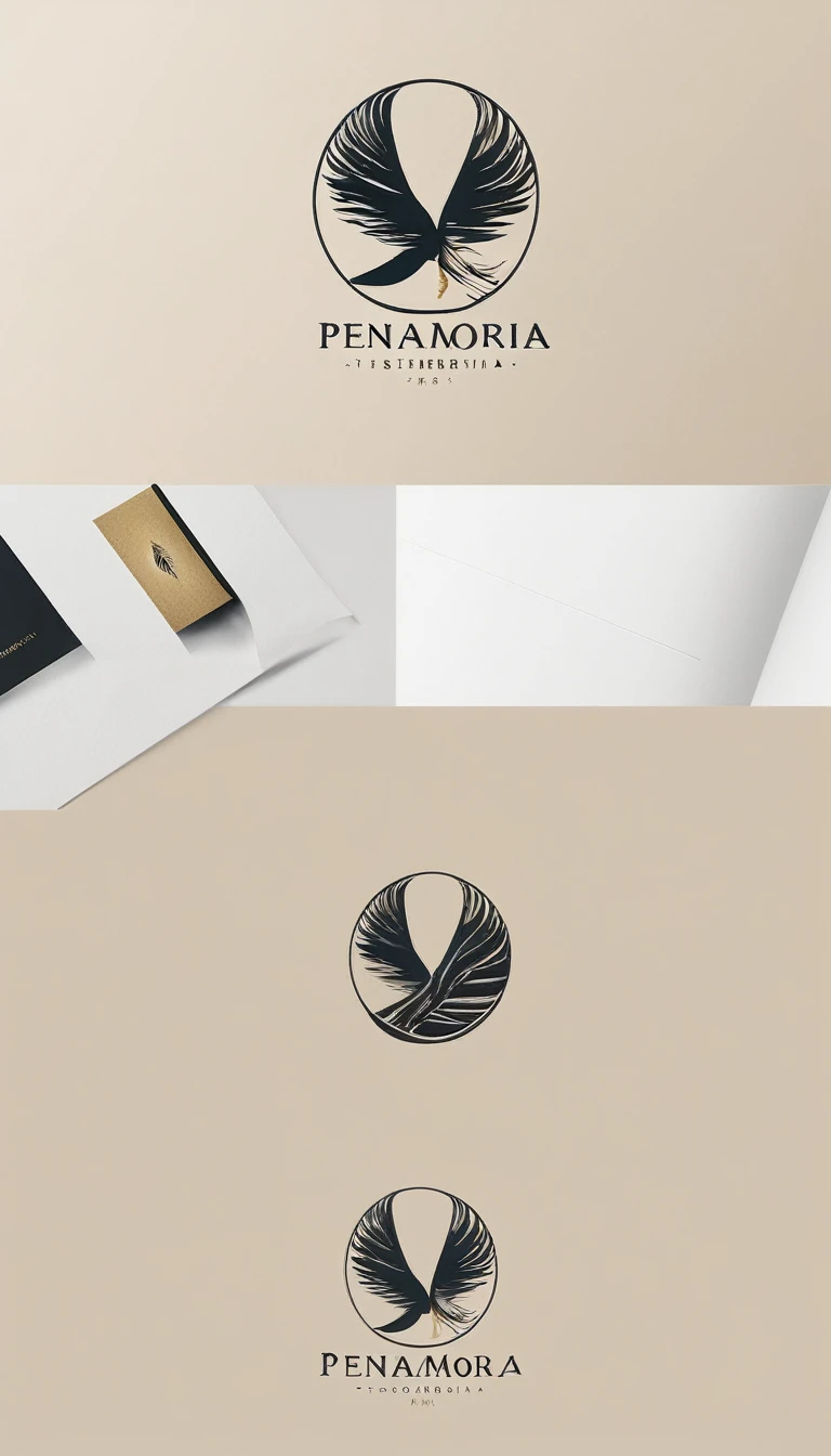 A minimal, modern, simple, cinematic logo design for the brand “Penamemoria". Create a modern, minimalistic, high-quality, logo of a feather-bird