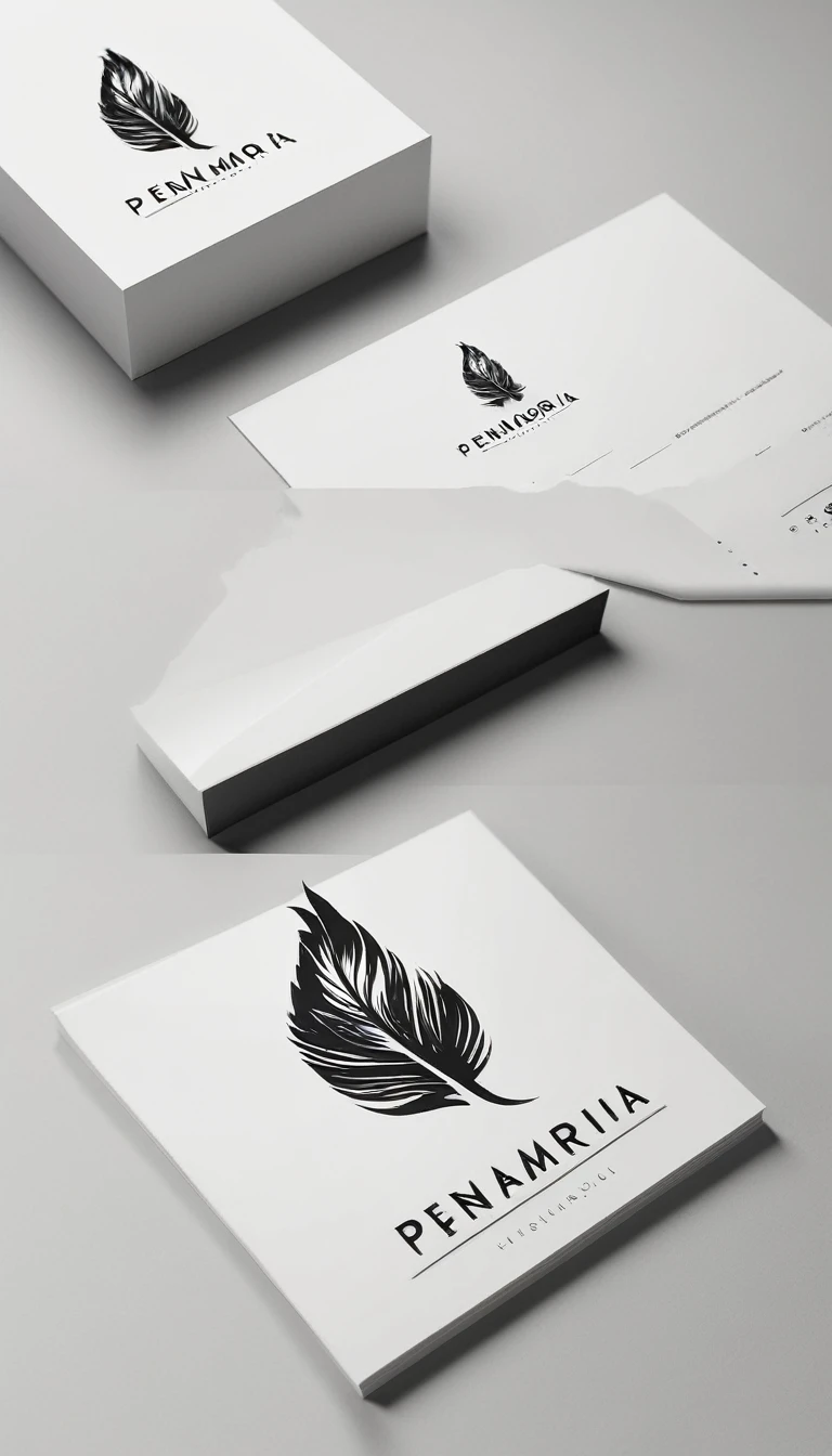 A minimal, modern, simple, cinematic logo design for the brand “Penamemoria". Create a modern, minimalistic, high-quality, logo of a feather-bird