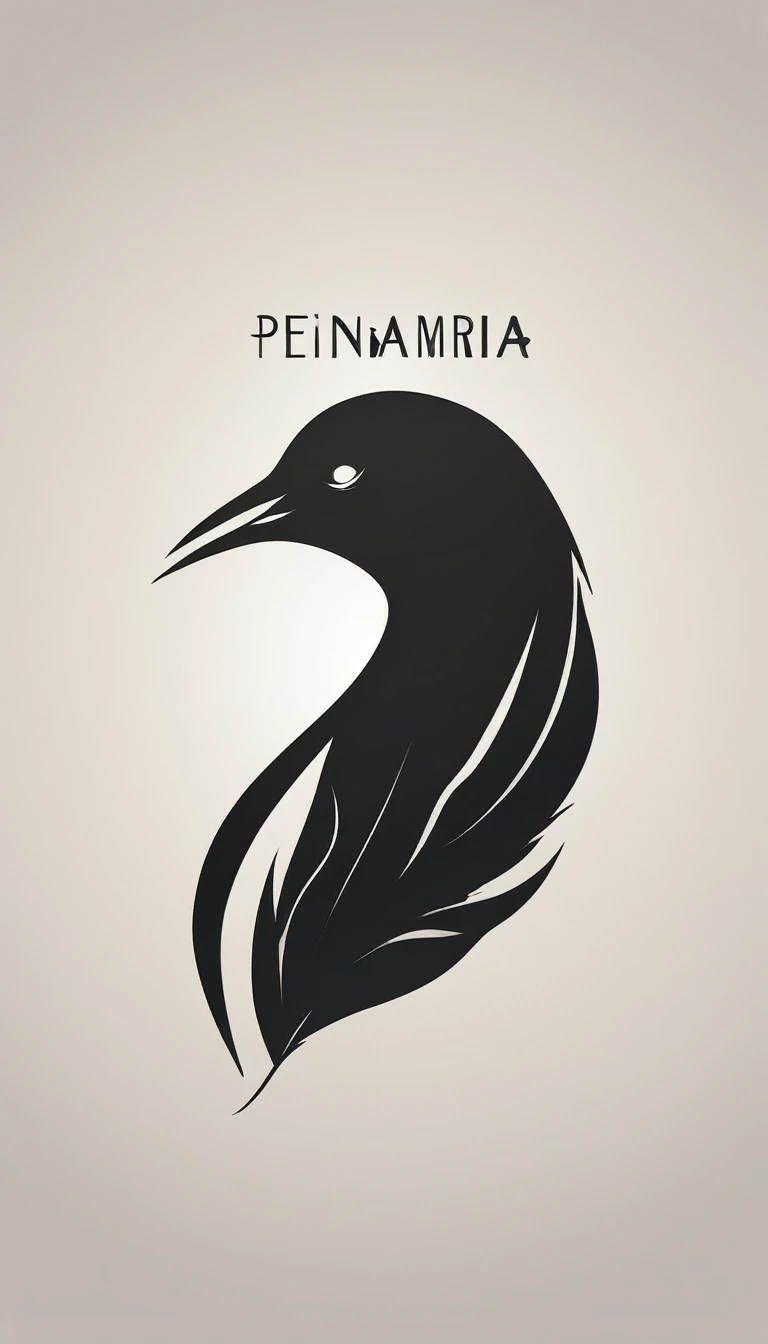 A minimal, modern, simple, cinematic logo design for the brand “Penamemoria". Create a modern, minimalistic, high-quality, logo of a feather-bird