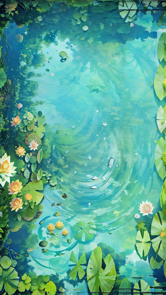 There is a picture of the pond, with lilies and carp. Lotus Pond, Ripple, Photoshop Water Art, Water Art Photoshop, Reflective Water Carp Pond, Koi Pond, Koike, Pond, Underwater Floating Pond in the Lake, Lotus Flowers on the Water, Alpine Pond with Water Lilies, Author: Julian, Water Landscape, Wallpaper - 0 2 4