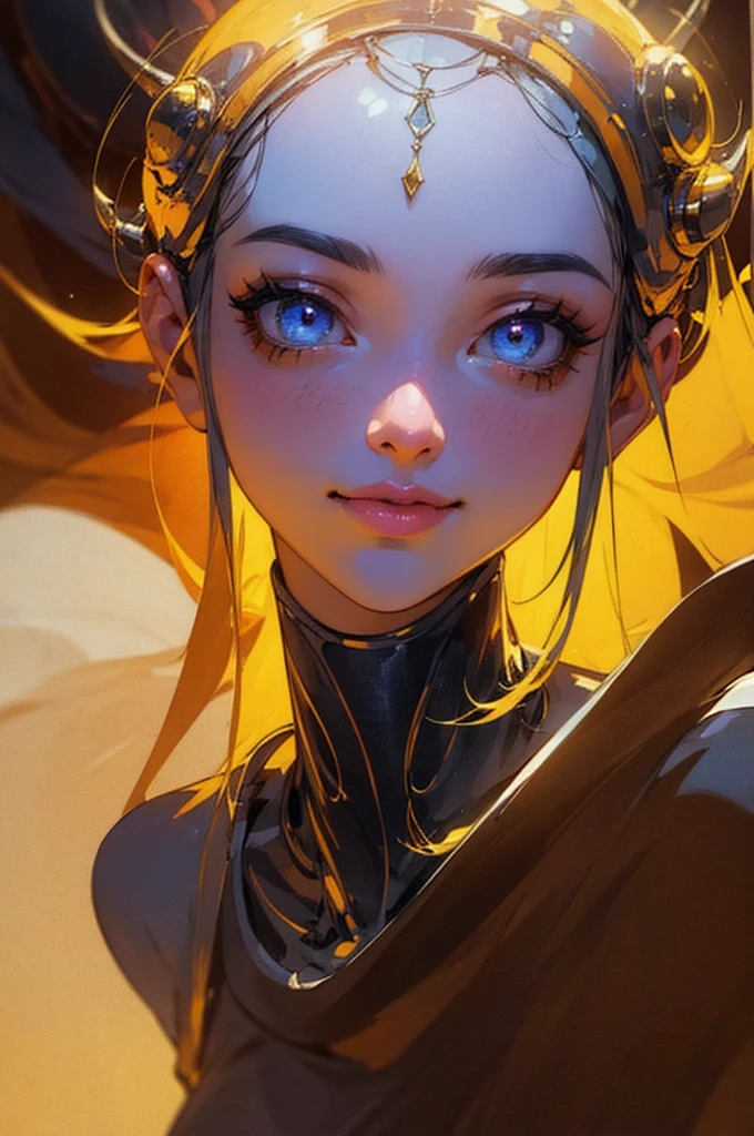 a friendly alien waving, beautiful detailed eyes, beautiful detailed lips, extremely detailed eyes and face, long eyelashes, smiling, colorful, vibrant, cinematic lighting, dramatic atmosphere, highly detailed, photorealistic, 8k, best quality, masterpiece