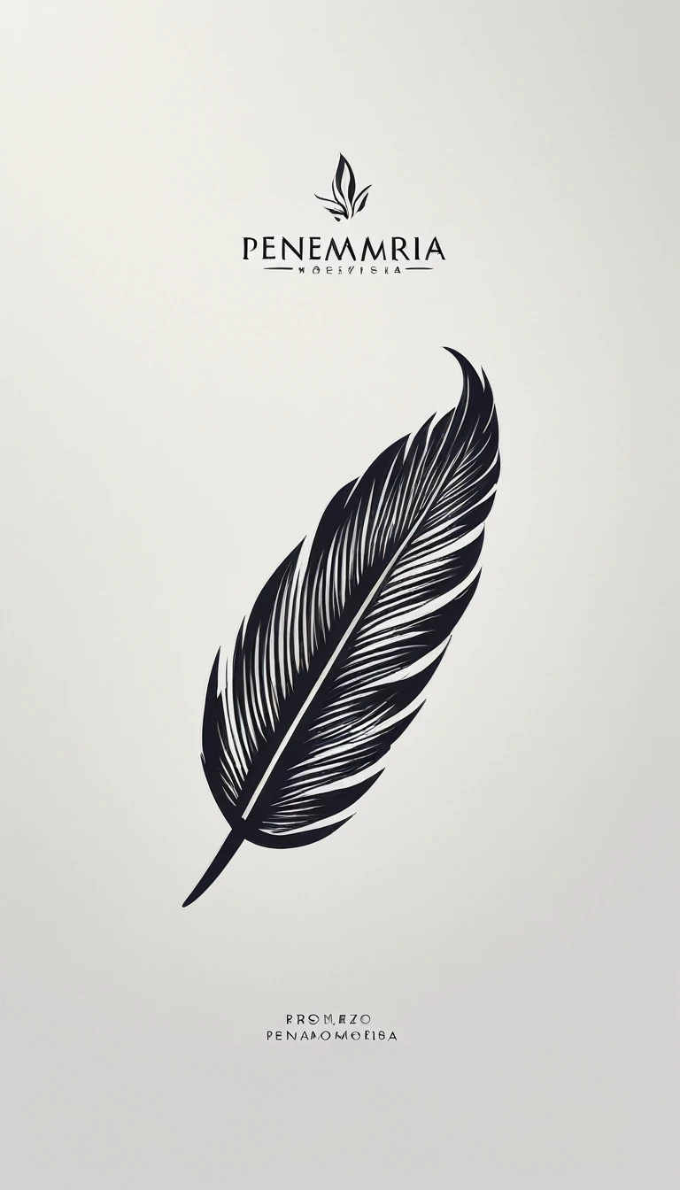A minimal, modern, simple, cinematic logo design for the brand “Penamemoria". Create a modern, minimalistic, high-quality, logo of a feather that brings memories. The logo must be a symbol for dreams, stories, memories, music and imagination.