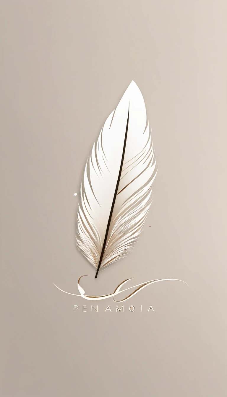 A minimal, modern, simple, cinematic logo design for the brand “Penamemoria". Create a modern, minimalistic, high-quality, logo of a feather that brings memories. The logo must be a symbol for dreams, stories, memories, music and imagination.