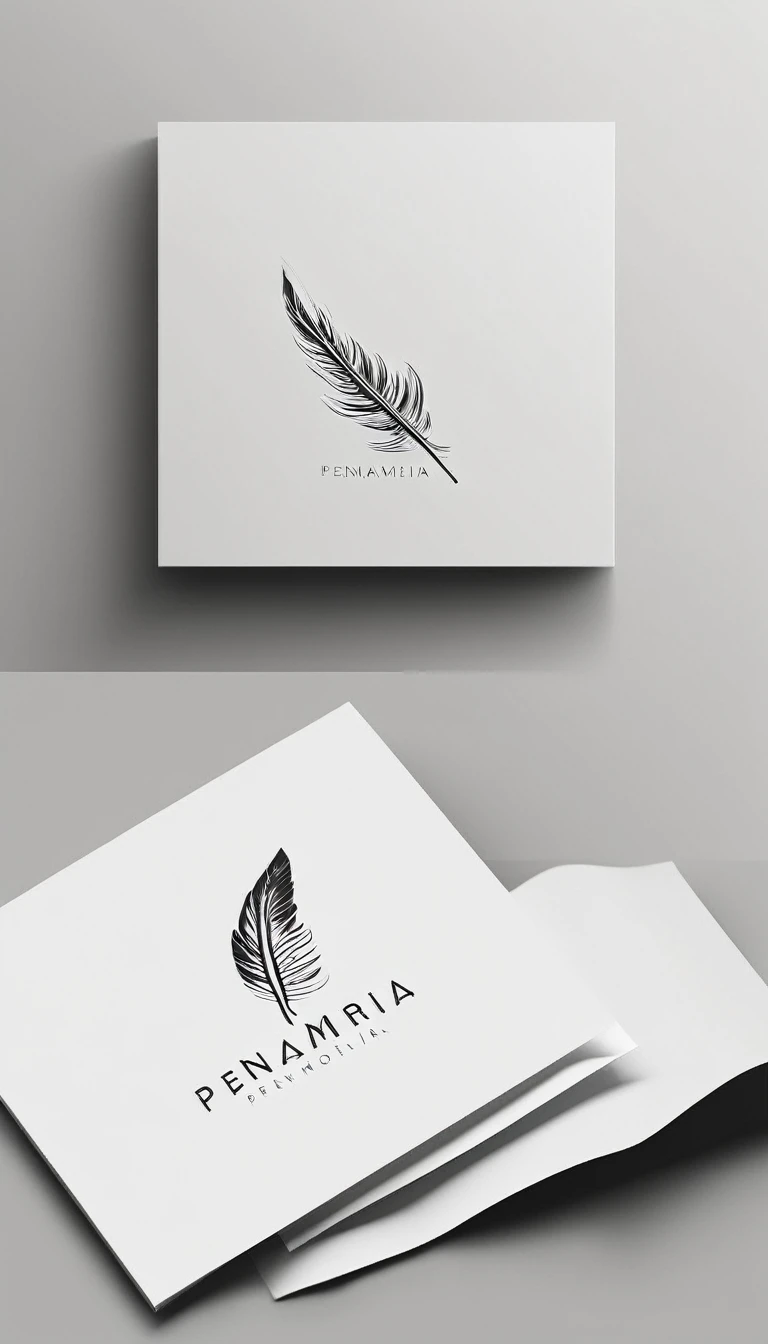 A minimal, modern, simple, cinematic logo design for the brand “Penamemoria". Create a modern, minimalistic, high-quality, logo of a feather that brings memories. The logo must be a symbol for dreams, stories, memories, music and imagination.