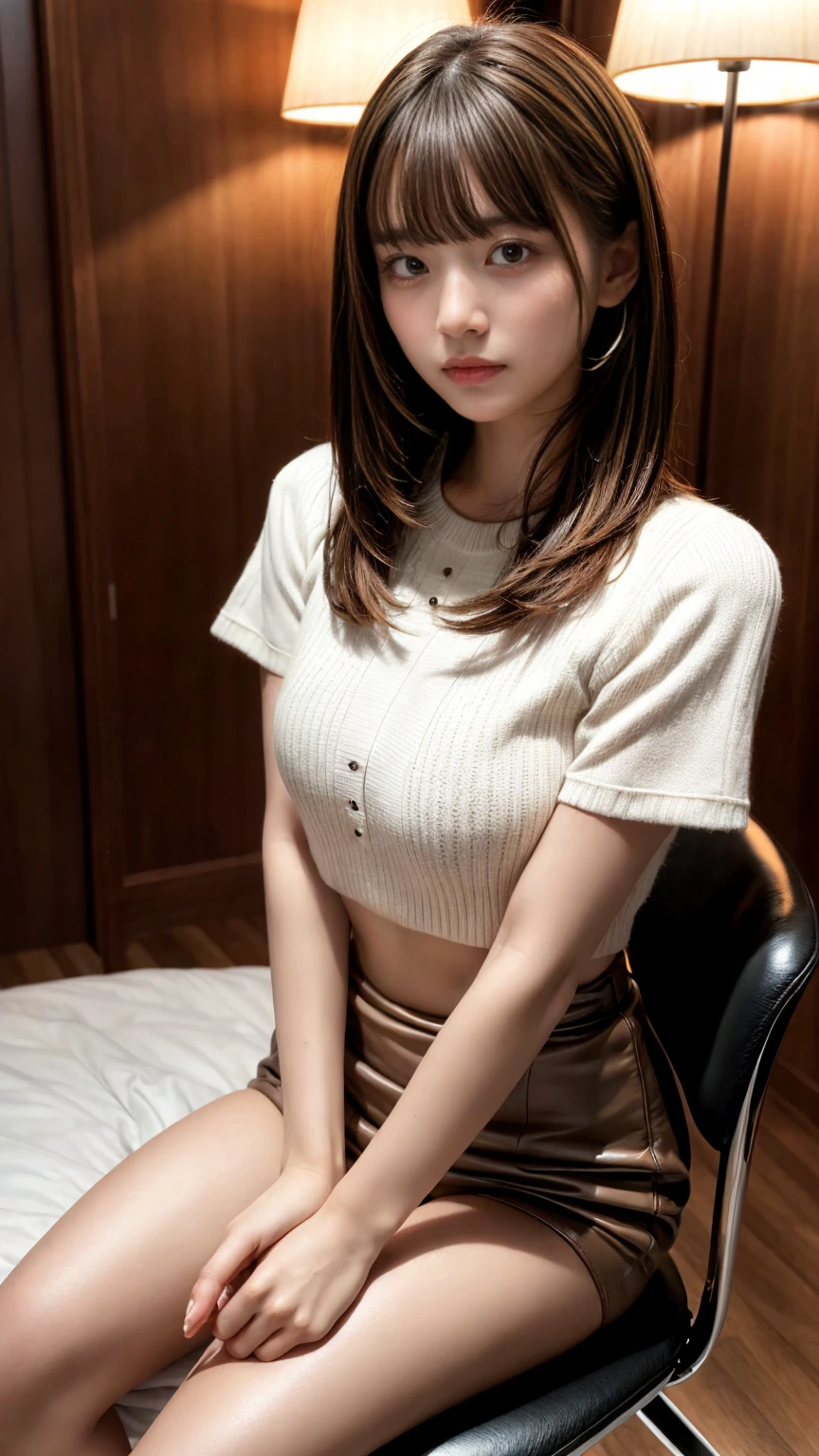 a 19 year old woman, she is the most beautiful actress in the world, the perfect proportions of her body, tight t- shirt is worn on her upper body, her detailed genitalia of her naked lower body, her seeable urethra inside two pairs of her labia between her opened legs, her anus is under her vagina, her seeable clitoris is at the top of her labia under her pubic hair, she is sitting on a sofa of the living room, nsfw, best quality, highly detailed, masterpiece, ultra high res, photo realistic, 8k