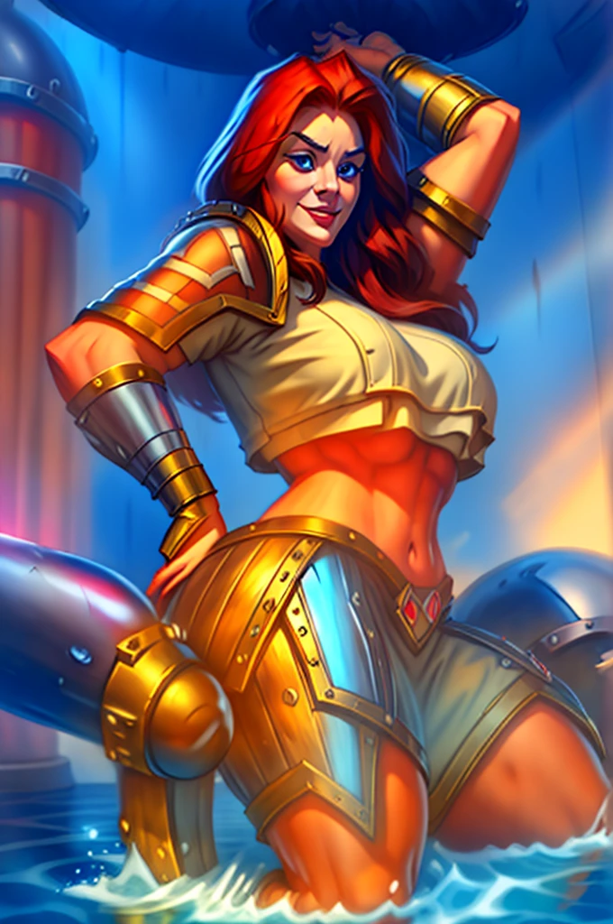 (best quality, hight resolution, Ultra-detail, realisti:1.37),(art station)Sexual atmosphere,fully nacked, stripper, dancing ,visible pubes, seductive smile, lustfull,bare breasts, red hair, , visible aerola , perfect ,, blue eyes, , Girl, flush, , sweating, wet skin, Drops of water all over the body, naked tits, wide hips, tight ass, sichtbarer Warzenhof, Big Areola, Water drops on the skin, sexy Pose, Red lips,
