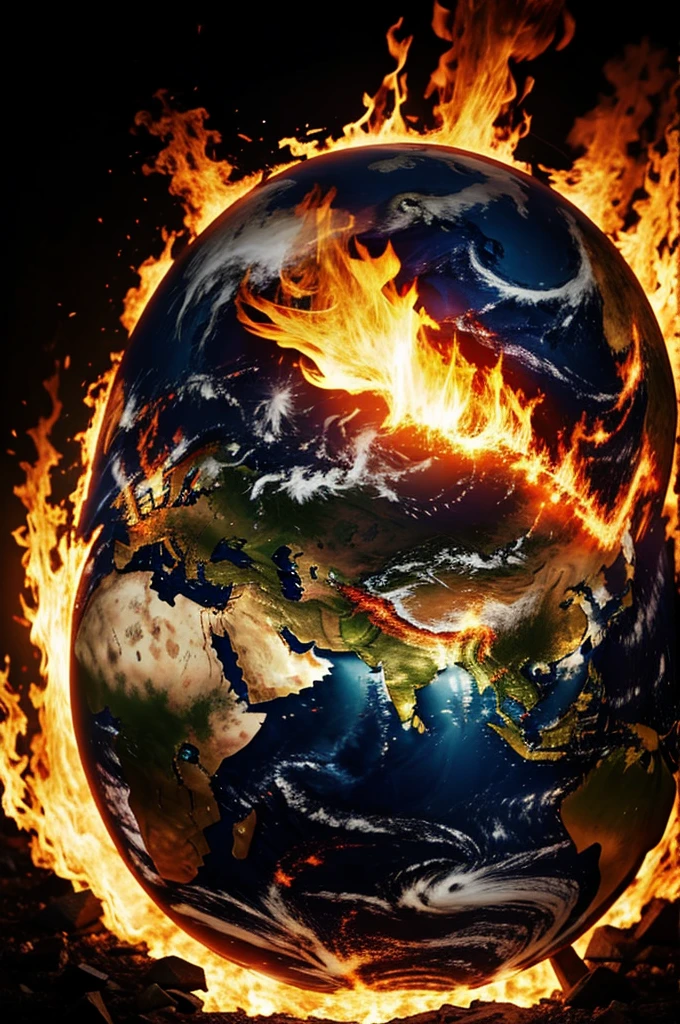 Create the worlds gathered burning in flames