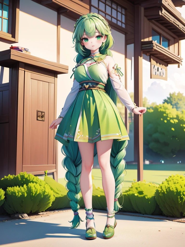 Seizo Watase style, Simple Line Initialism，Abstract art, 3d character, colorful hearts ,(((The most beautiful girl of all time))),  (full body 1.2), only girl,20 year old, full body, (((8k))), (((3d)), light green hair, braiding