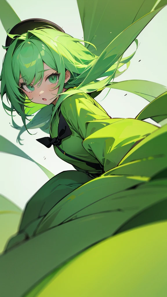 Green color wallpaper with cute anime girl