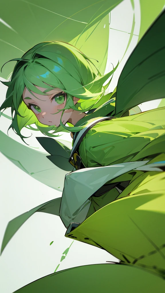 Green color wallpaper with cute anime girl