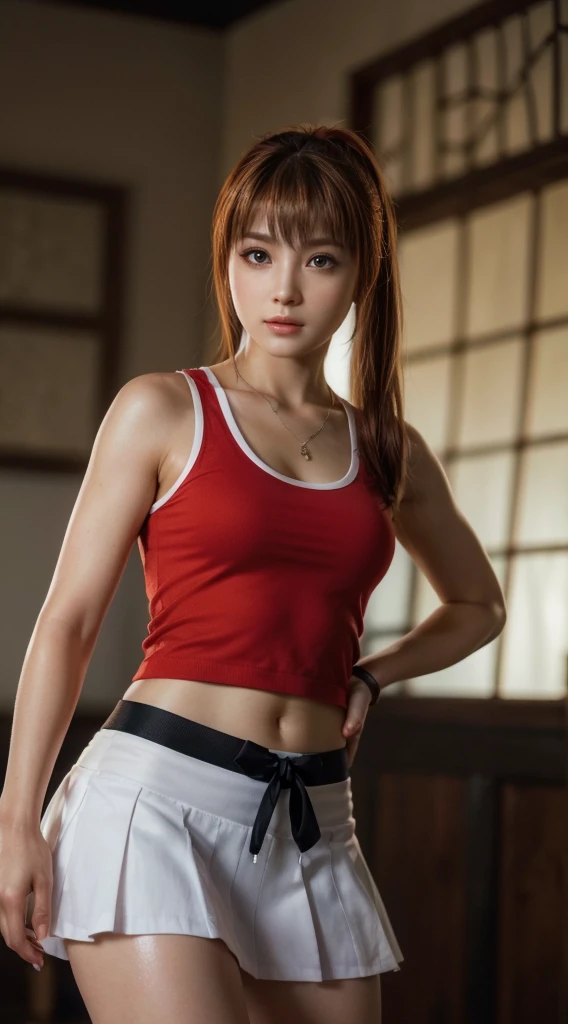 kasumi, eyes browns, (best qualityer, ultra detali), (realisitic:1.37), beautiful and detailed face, ultra-realisitic texture, 精致的面容, Delicate body, red lipgloss stick, shiny colors. High definition, 8K