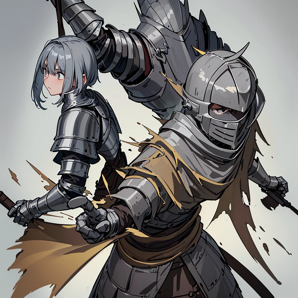 Best illustrations、Best Quality、((From the back)))、(whole body、detailed)、(Iron Mask、Iron Helmet、pocket)、(((Medieval Knight、Simple grey armor、male、Age 25)))、(((Get Ready、Run)))、(Medieval Knightが10人)、Movement angle
