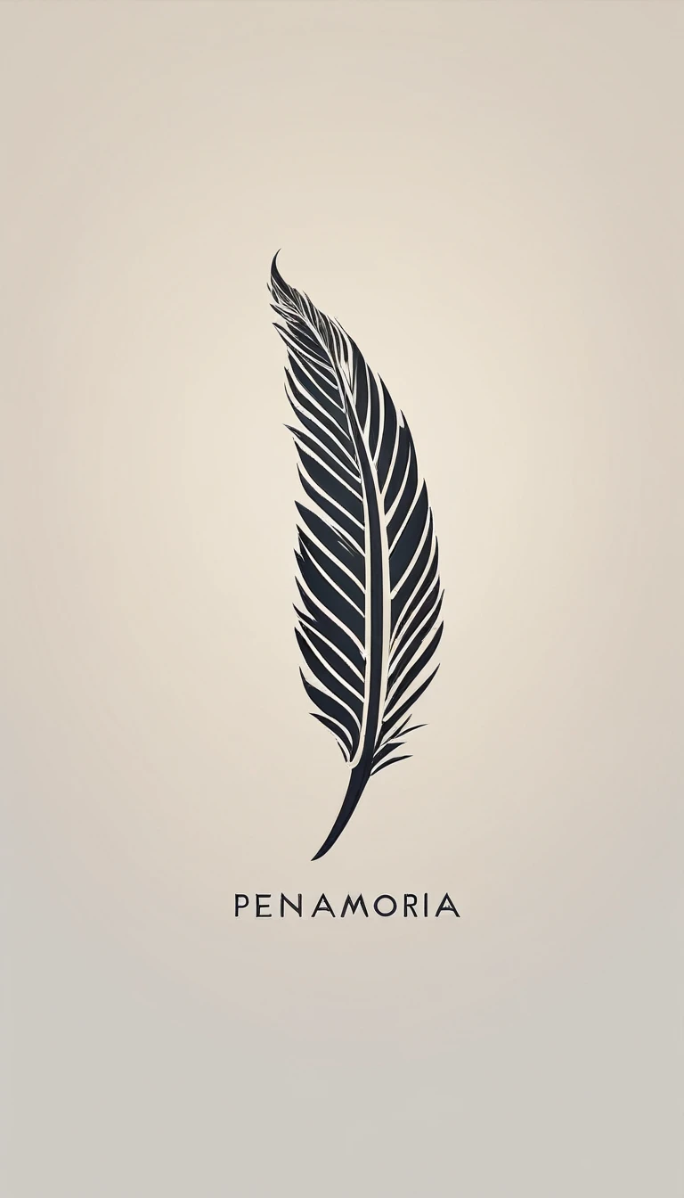 A minimal, modern, simple, cinematic logo design for the brand “Penamemoria". Create a modern, minimalistic, high-quality, logo of a feather that brings memories. The logo must be a symbol for dreams, stories, memories, music and imagination.