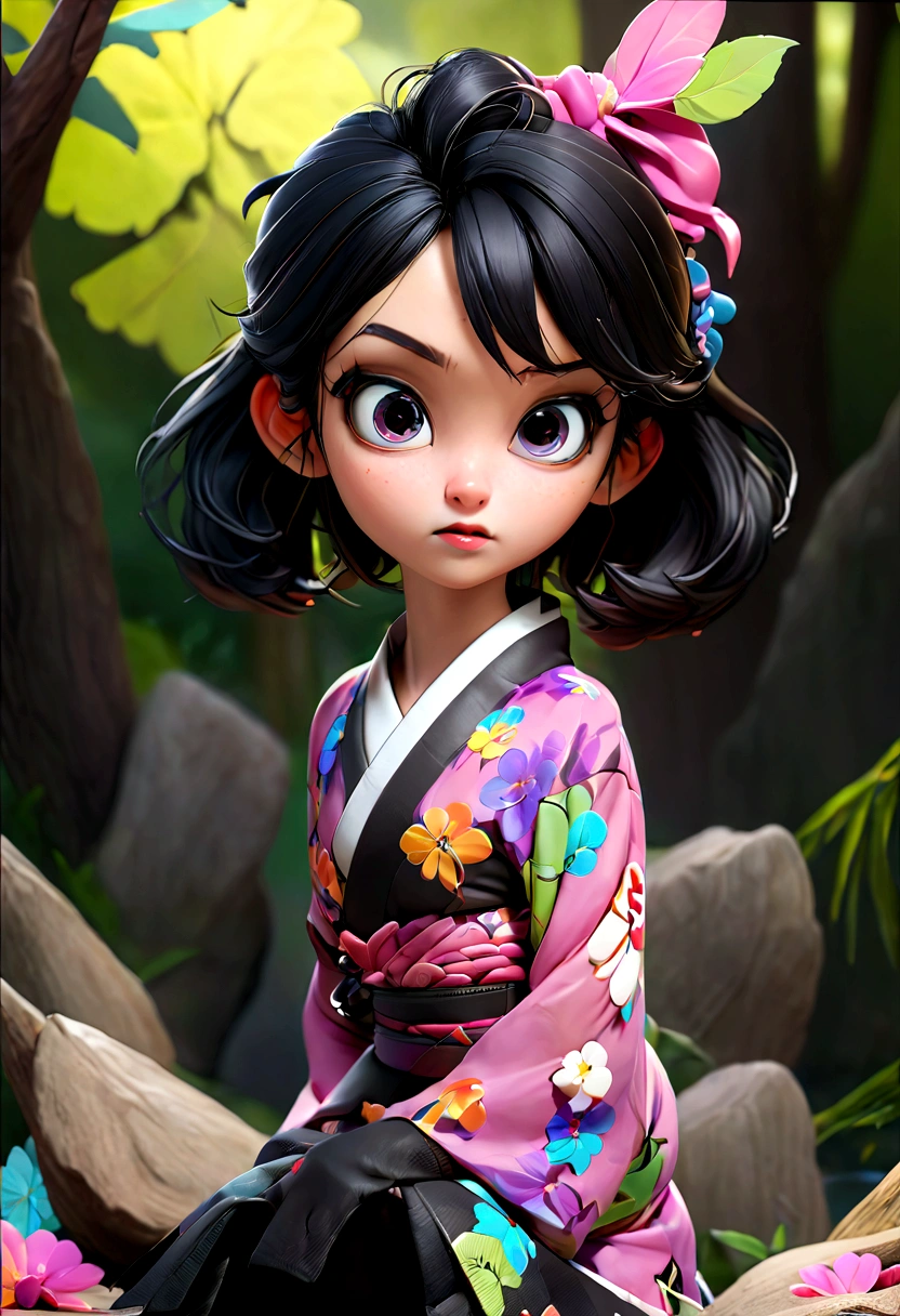 Black Hair、Black Feather、Gothic punk dress、Legs sticking out, Crossing your legs、anime zombie witch design, Crossbones, Streetwear Design, Provector, Horror Style, Full Design, Only 6 colors, Solid Colors, No Shadow, Full Design, Stickers, Bright colors, White Background.Ultra-fine illustrations,(((Beautiful fine hair))),(((Beautiful Faces))),(((Beautiful background))),(((Beautiful fine hair))),(((Beautiful Faces))),(((Beautiful background)))、Black Hair、Blunt bangs,Undershot,yukata,Tanabata,River side