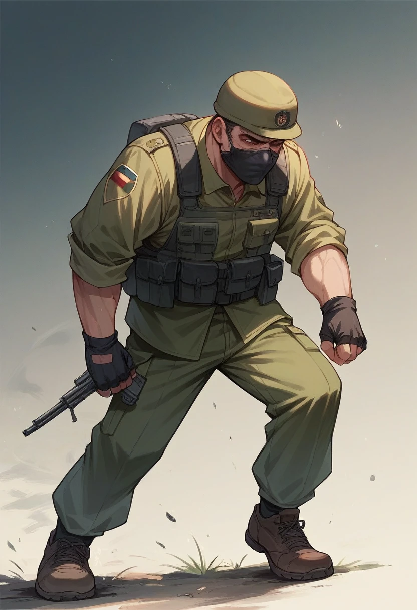 Mexican army soldier stepping on the of a hitman