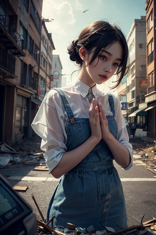 Praying Girl, Abandoned city, Double Exposure
