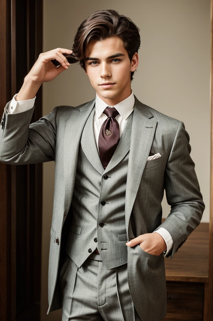 Make a image of a good looking and handsome boy dressed himself like Old Money Style