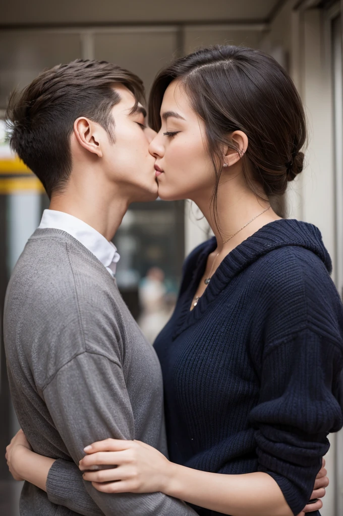 Woman and man kissing
