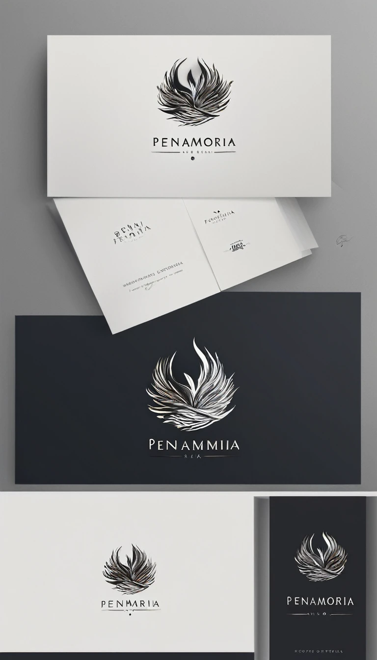 A minimal, modern, simple, cinematic logo design for the brand “Penamemoria". Create a modern, minimalistic, high-quality, logo of a boy inside a nest made of feathers. The logo must be a symbol for dreams, stories, memories, music and imagination.