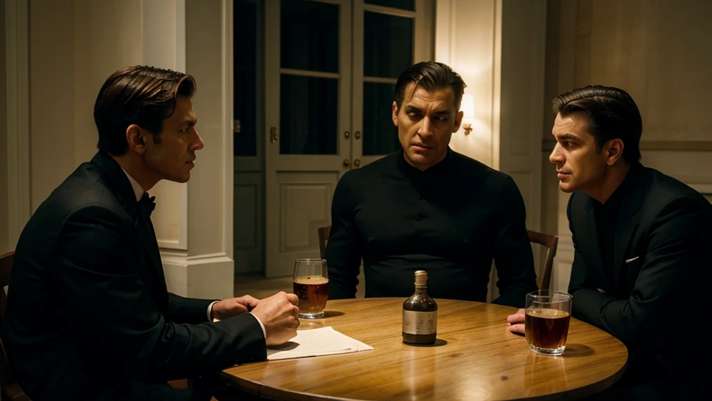 A secret men is sitting with chair and table to tell stories