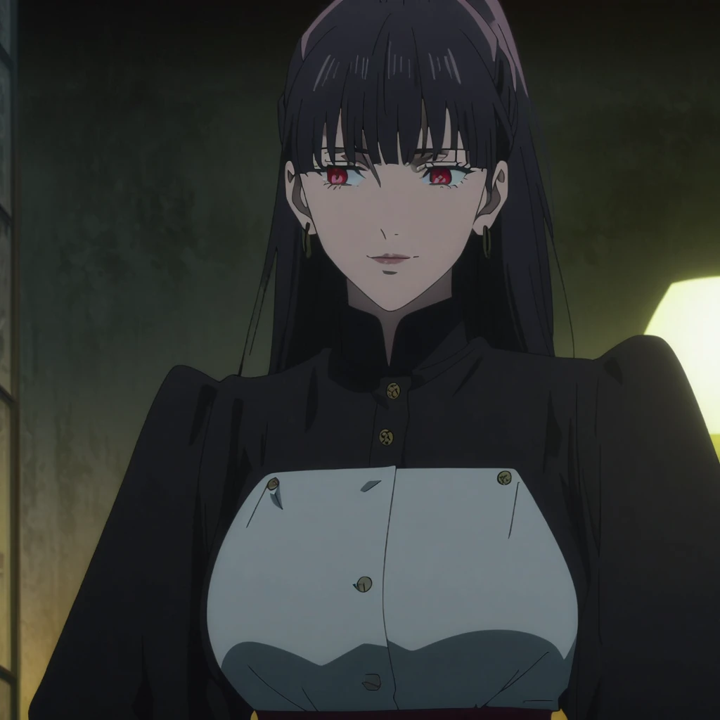 2 Anime Character sitting together :-
1girl, female gojo satoru, anime screencap from jujutsu kaisen, gojo satoru female version, solo, long_hair, Red eyes ((Black_hair)), night view, (hanging breasts) upper_body, smile, indoors, book, red_eyes, lips, (high ponytail) ((wearing black colour clothes with button)) breast, "very detailed and high resolution" (Red eyes) (cross arms)  ((long hair)) ((solo)) (front view) (earings) ((high resolution)) ((good quality)) ((side bangs))
1Boy, sukuna from jujutsu kaisen, Anime screen cap, pink hair, wearing black colour clothes.