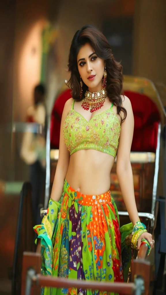 a close up of a woman in a colorful outfit posing for a picture, movie stills, stylish pose, traditional beauty, exclusive, actress, print ready, very seductive pose, movie stills photography, beautiful cute, gorgeous lady, handsome girl, navel, cute beautiful, attractive pose, stunning woman, * colour splash *, 4k post, 4 k post, regal pose