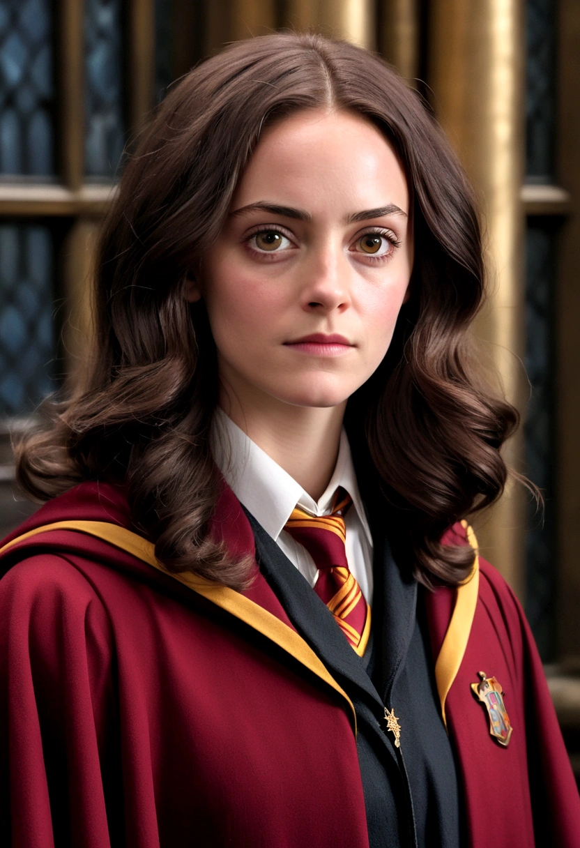 Kaya Scodelario in Harry Potter robes(((medium close-up))),1girl in,8K, Raw photography, top-quality, ​masterpiece, realisitic,Robes,wearing black wizard robes, Gryffindor, magic , wearing robes and neckties, hogwarts style, wearing red sorcerer's robes, High quality clothing, (Canon EOS 5D Mark IV Camera, Famous for capturing vibrant colors and rich textures:1.2)
