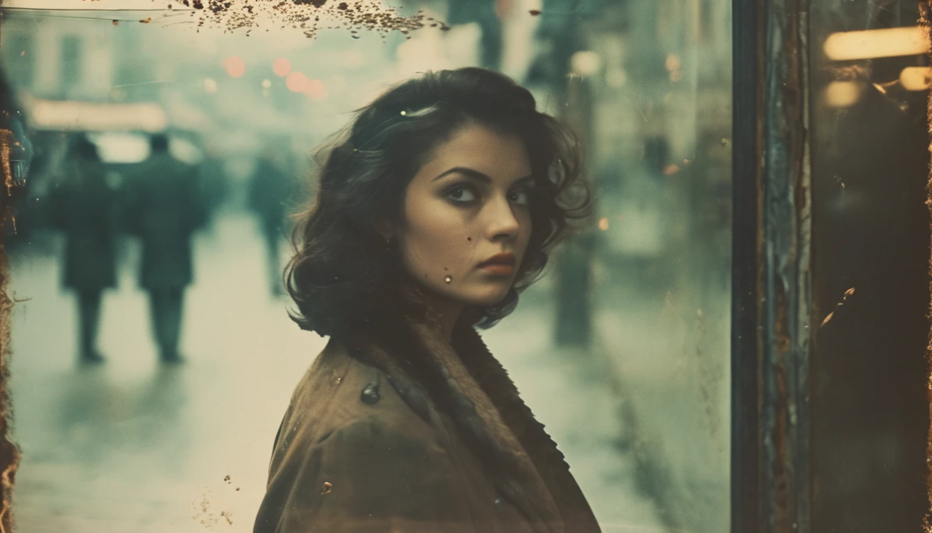 35mm vintage street photo of a beautiful lady watching a tiger, tiger was afraid and look away, bokeh, professional