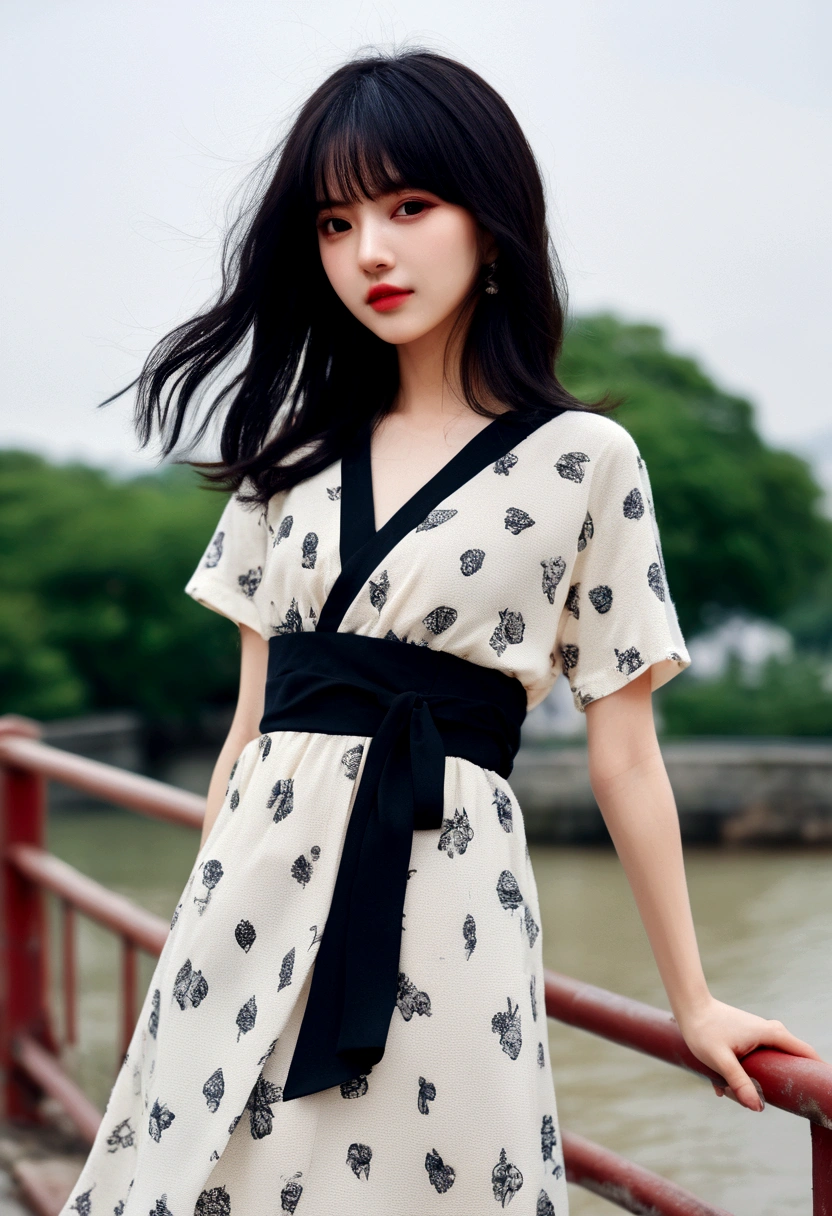 Black Hair、Black Feather、Gothic punk dress、Legs sticking out， Crossing your legs、anime zombie witch design, Crossbones, Streetwear Design, Provector, Horror Style, Full Design, Only 6 colors, Solid Colors, No Shadow, Full Design, Stickers, Bright colors, White Background.Ultra-fine illustrations,(((Beautiful fine hair))),(((Beautiful Faces))),(((Beautiful background))),(((Beautiful fine hair))),(((Beautiful Faces))),(((Beautiful background)))、Black Hair、Blunt bangs，Undershot,yukata,Tanabata,River side
