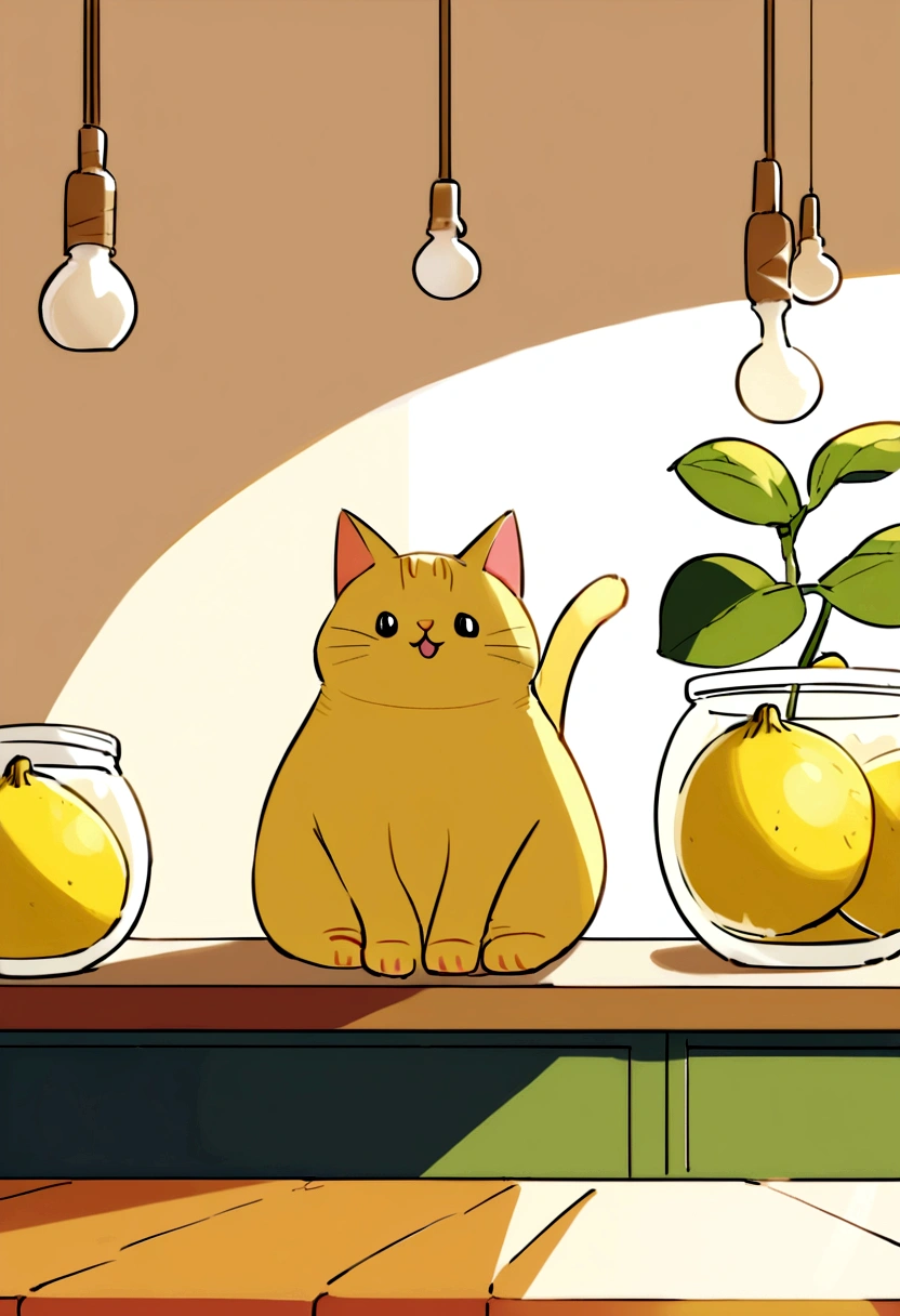 Visual: A bright, cheerful kitchen. A plump, yellow tabby cat named Lemon sits on the counter next to a bowl of lemons.

Narrator: "Meet Lemon, the mischievous cat!"