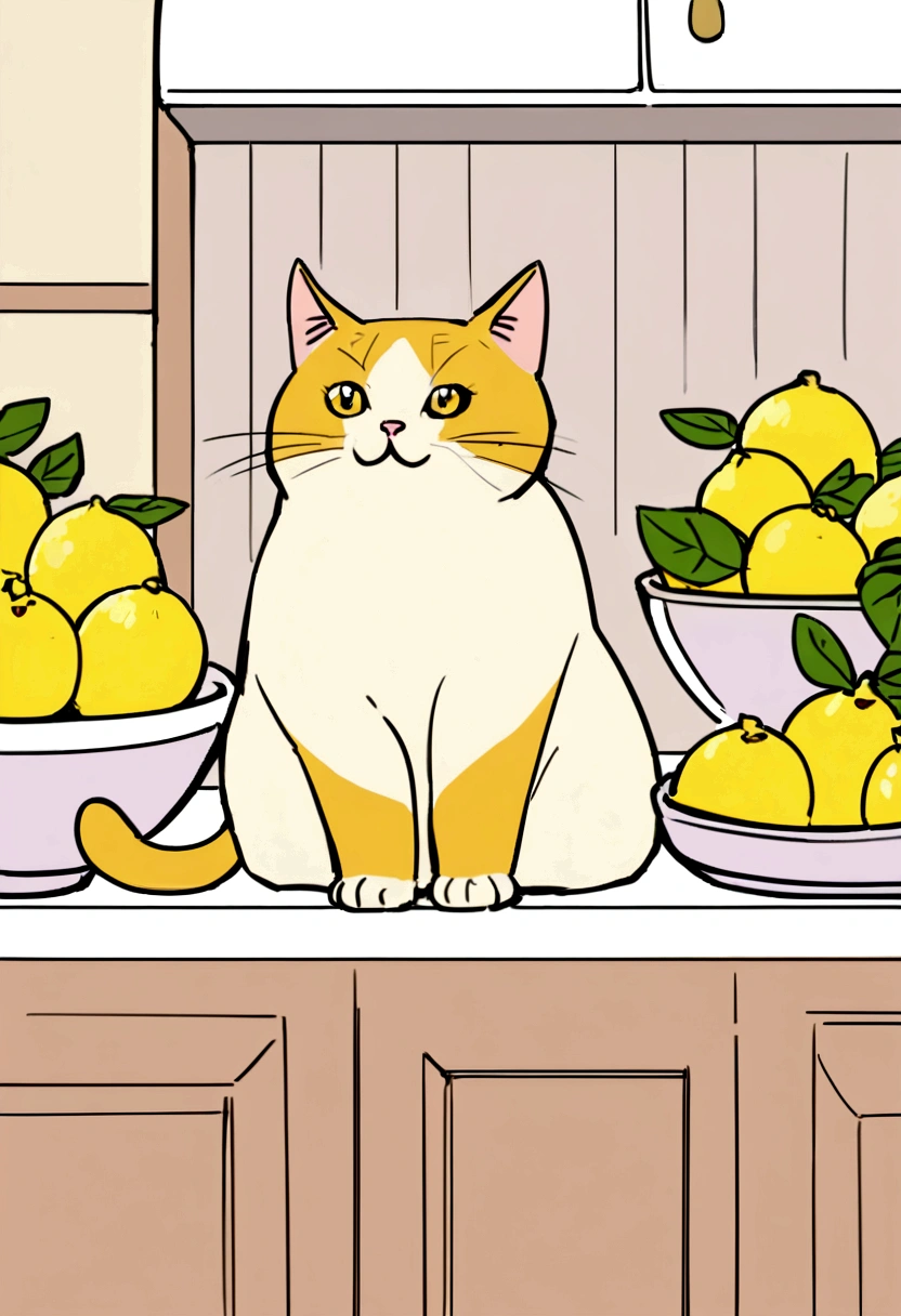 Visual: A bright, cheerful kitchen. A plump, yellow tabby cat named Lemon sits on the counter next to a bowl of lemons.
Narrator: "Meet Lemon, the mischievous cat!"