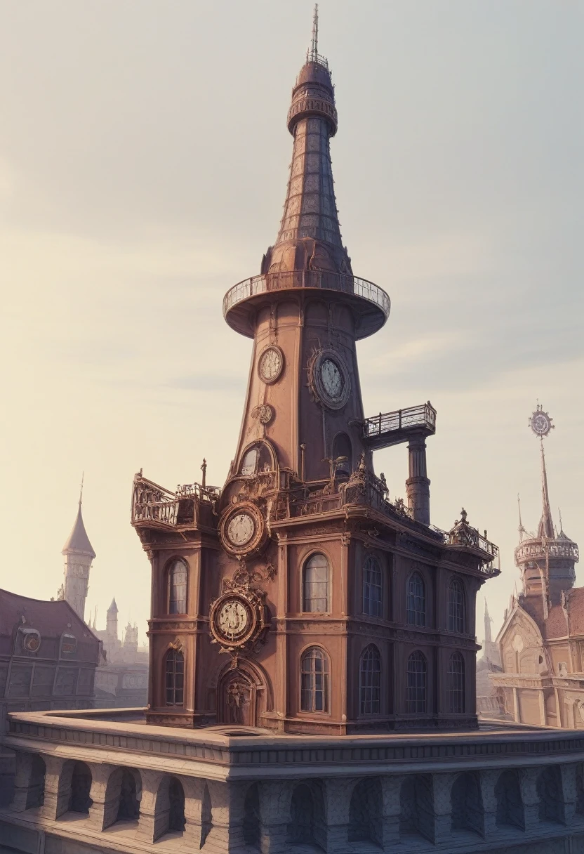 small building with a purple roof and a gem on the top, isometric view of a tower, wizard's tower, fantasy building, 3 d render stylized, giant imposing steampunk tower, 3d rendered steampunk, stylized 3d render, fantasy 3 d render, stylized as a 3d render, game asset, 3d game object