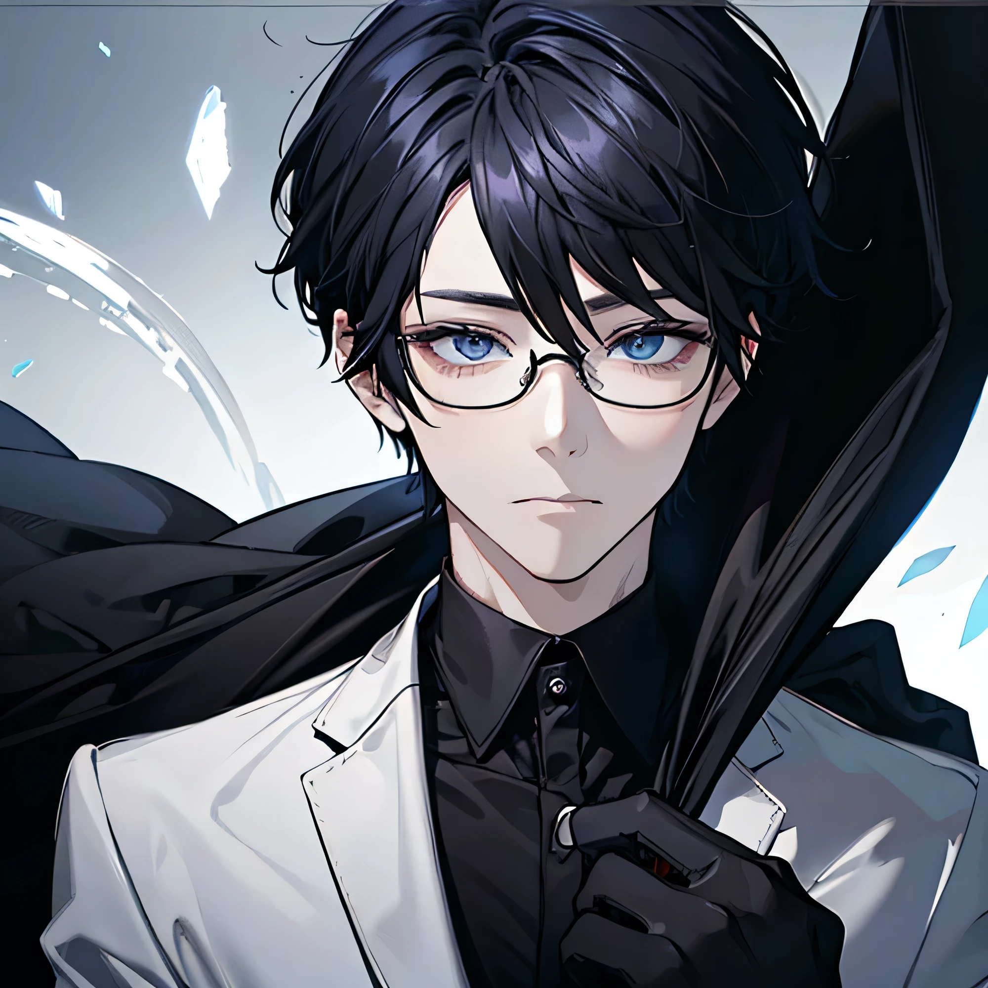 Glasses、Black Hair、Short Hair、suit、Black gloves、Blue Eyes、Soft Light、male、1 person、portrait