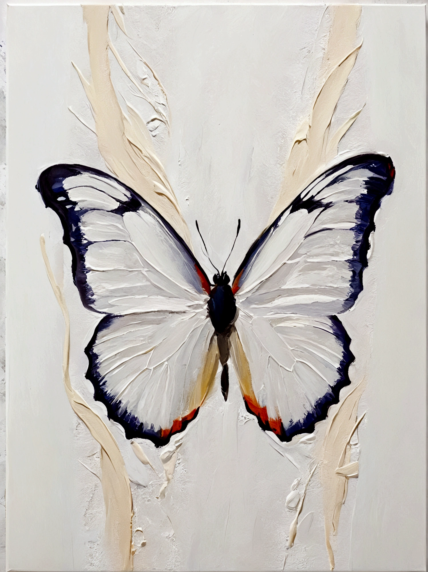 willow,Butterfly,color,Perfect proportion,symmetry,vanilla,bright,White background,real,emotion,Thick textured paint,