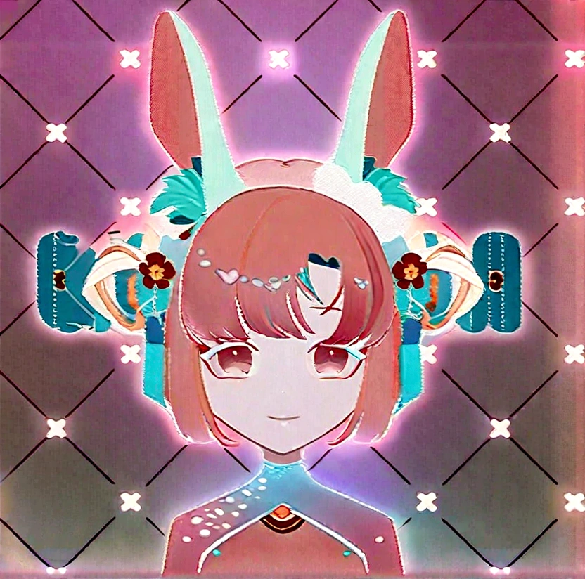 a girl with a bunny ears and a red dress with flowers in her hair and a name on the side of her head, Fan Qi, character portrait, a character portrait, cloisonnism