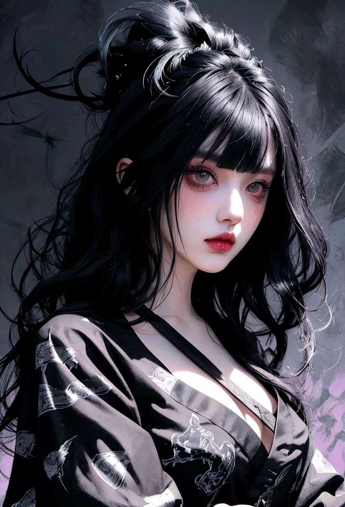 Black Hair、Black Feather、Gothic punk dress、Legs sticking out, Crossing your legs、anime zombie witch design, Crossbones, Streetwear Design, Provector, Horror Style, Full Design, Only 6 colors, Solid Colors, No Shadow, Full Design, Stickers, Bright colors, White Background.Ultra-fine illustrations,(((Beautiful fine hair))),(((Beautiful Faces))),(((Beautiful background))),(((Beautiful fine hair))),(((Beautiful Faces))),(((Beautiful background)))、Black Hair、Blunt bangs,Undershot,yukata,Tanabata,River side