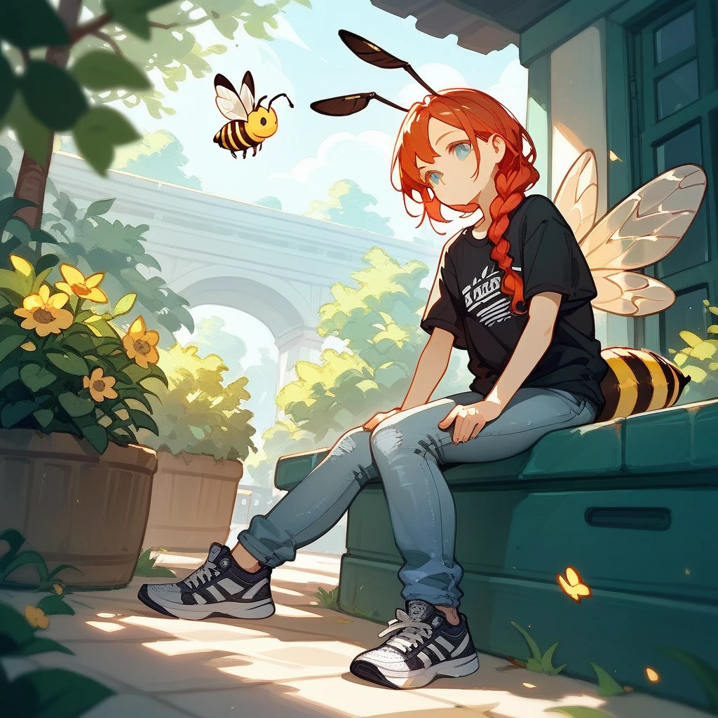 bee, sneakers, t-shirt, jeans, long braid, bee wings(score_9,score_8_up,score_7_up,score_6_up,score_5_up,score_4_up)
