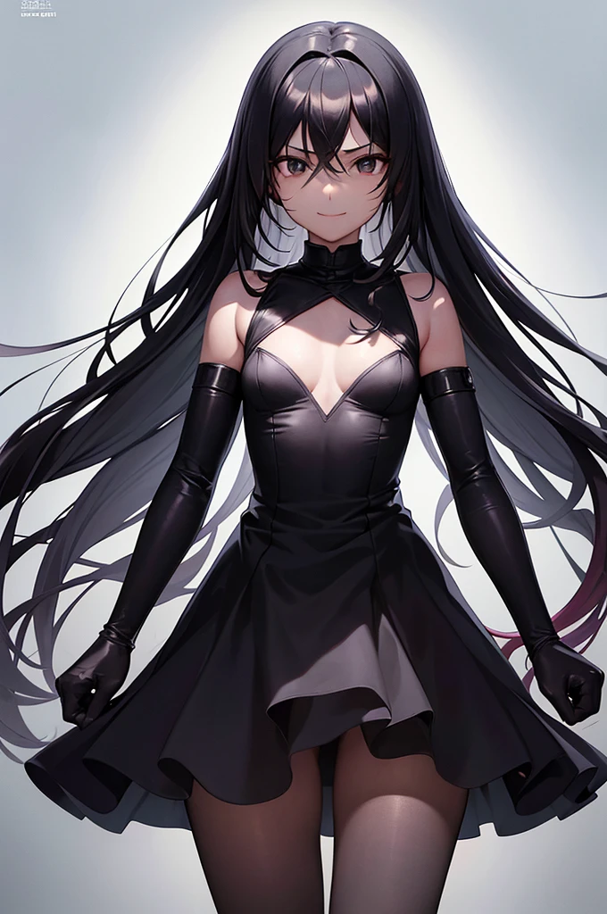 Perfect human body modeling, 1 girl, cute girl, pretty face, bitter smile, , Beautiful black long hair, beautiful jet black eyes, flat chest, small build, No muscles, white skin, 2B, Nier automate dressing in costume, esp. as a manga character, A devastated world, cities eroded by vegetation
